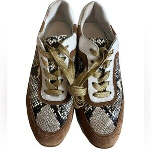 Veronica Beard Hartley Walnut Suede & Python Print Sneaker Size 7
